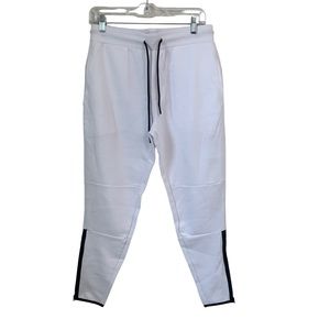 ZARA White Joggers with zipper at ankle and black trim